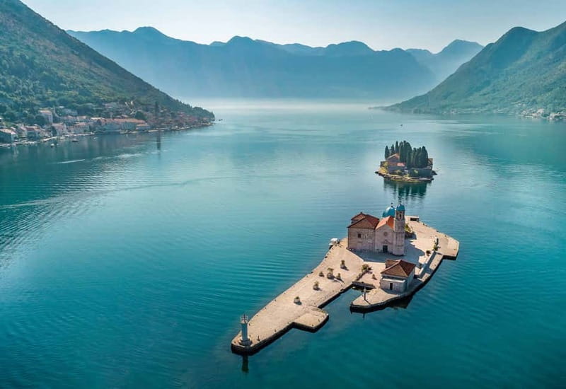 Kotor: Blue Cave with Kotor Bay Island and Submarine Tunnels - WWII submarine tunnels and the story of Mamula