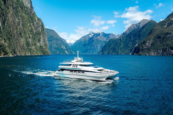 Milford Sound Cruise - The first views: cliffs, rainforest, and Bowen Falls