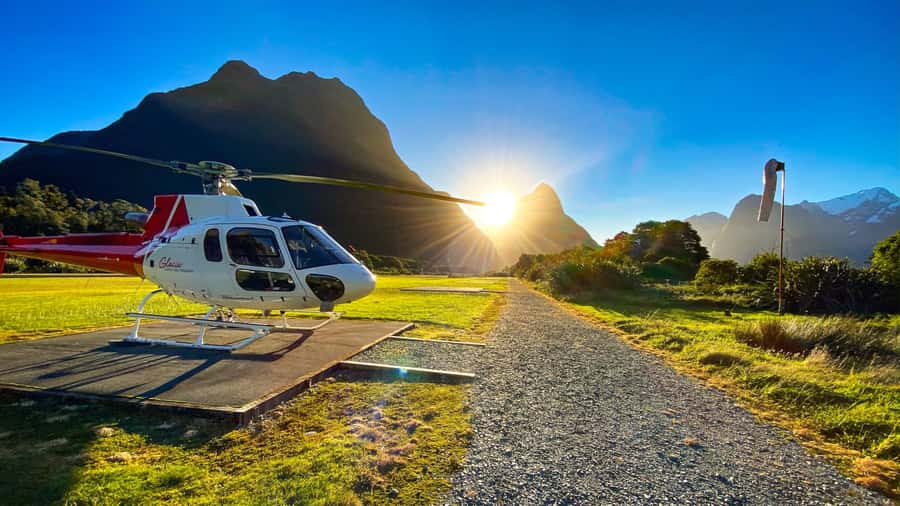 Milford Sound Extended Helicopter Flight & 3 Landings - First landing at Milford Sound