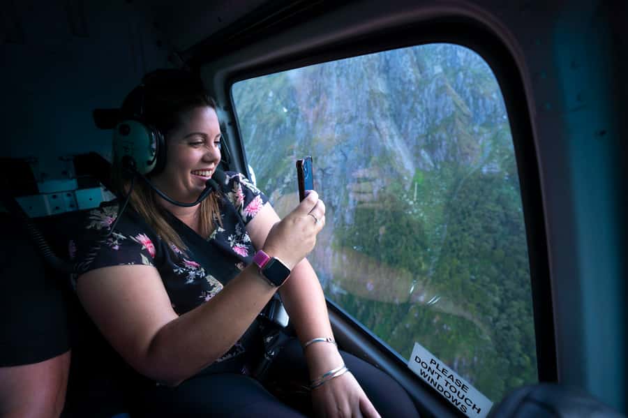 Milford Sound: Helicopter Flight with Glacier Landing - Bowen Falls, Mitre Peak, and Milford Sound from above