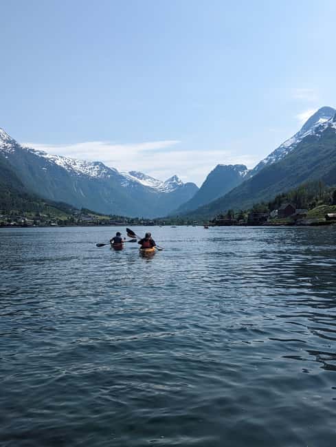 Olden: Fjord Kayaking + Drysuit & Safety Boat - Meeting at the white tent beside Molla Gjestehus
