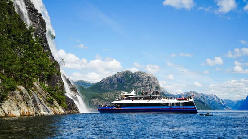 Stavanger: Lysefjorden Cruise and Preikestolen Hike - The fjord views: waterfalls, caves, and high cliffs
