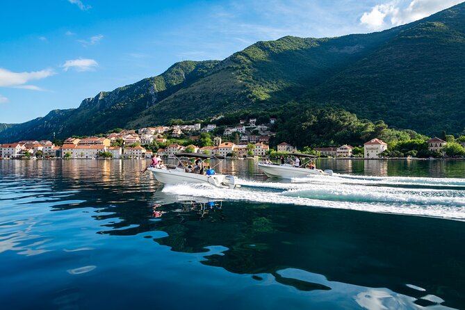 The Grand Boka Tour:Blue Cave, Lady of the Rocks & Submarine Base - Passing Perast from the water