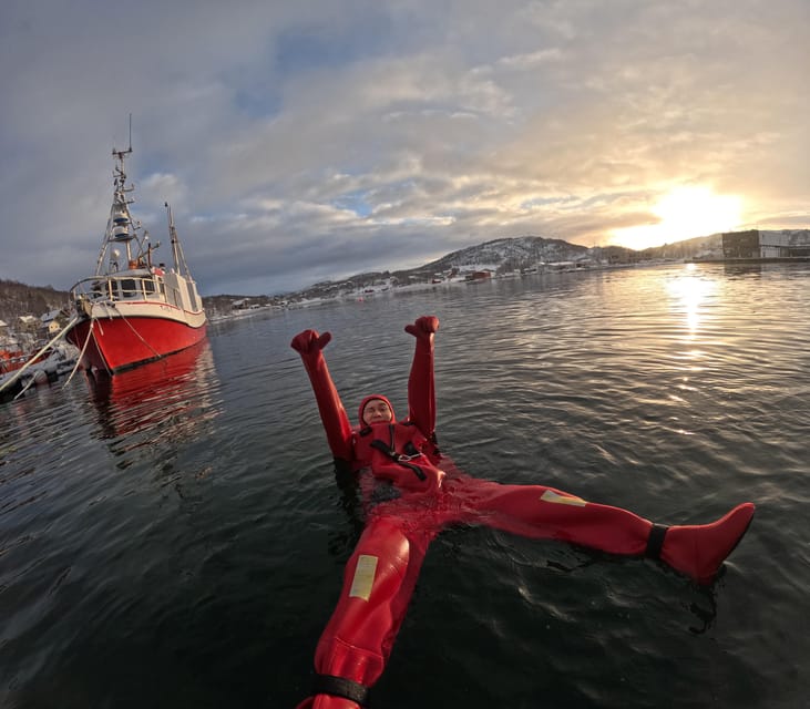Tromsø: Arctic Fjord Floating in Survival Suit - Getting suited up for Arctic floating