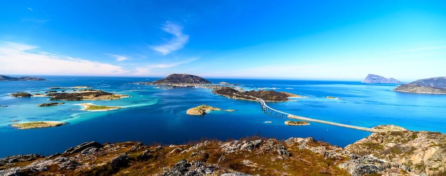Tromsø: Fjords and Sommarøy Islands Tour with Salmon Picnic - Crossing toward Sommarøy’s island scenery